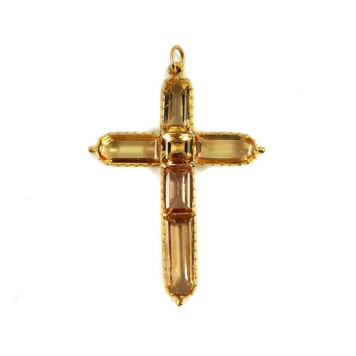 19th century orange topaz and gold collet cross pendant